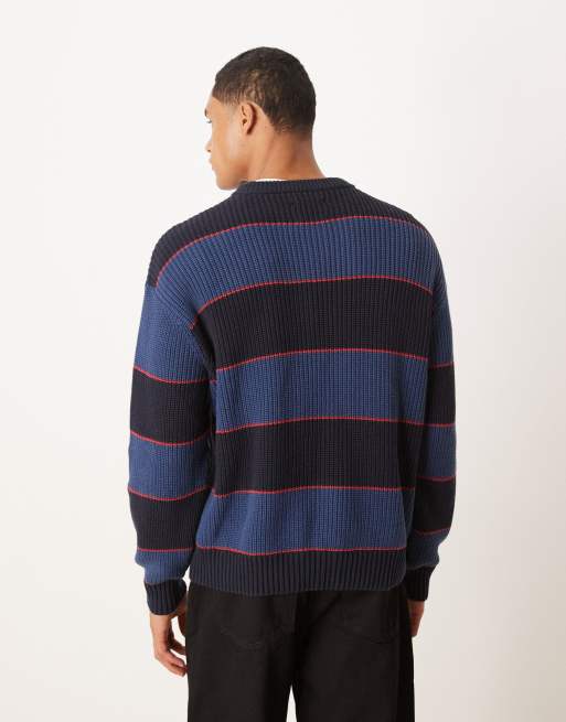 Abercrombie & Fitch – Gestrickter Pullover mit Patentmuster, Rundhalsausschnitt und blauem Streifen, 2 von 4