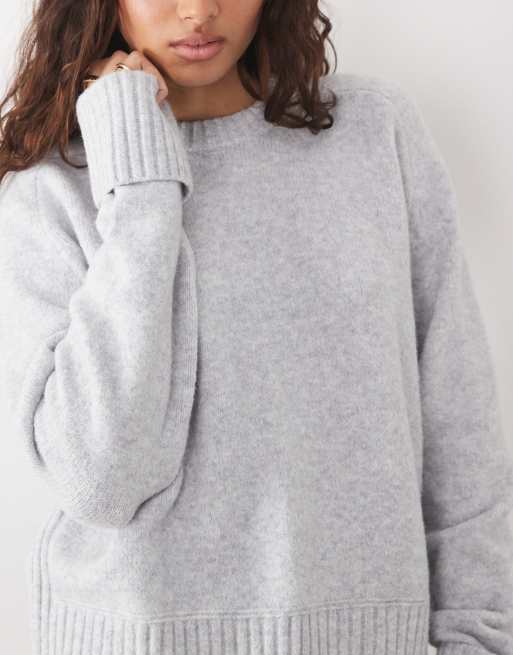 Abercrombie & Fitch gestrickter Pullover mit Rundhalsausschnitt in Graumeliert, 3 von 4