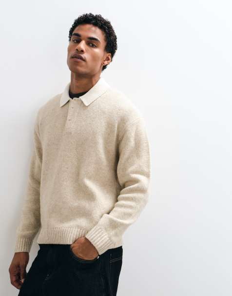 Abercrombie & Fitch gestrickter Rugby-Pullover im Polostil mit kontrastierendem Kragen in Mink - view 1