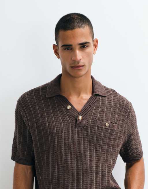 Abercrombie & Fitch gestricktes Button-up-Polo in Braun, 3 von 5