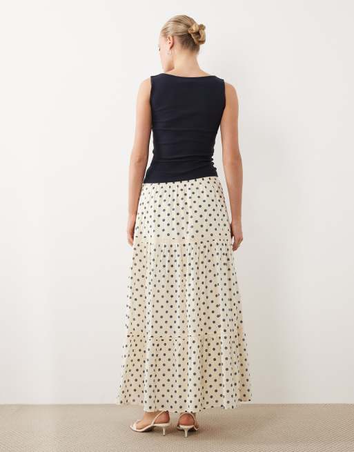 Abercrombie & Fitch – Gestufter Maxirock in Cremeweiß mit Polka Dots, 5 von 5