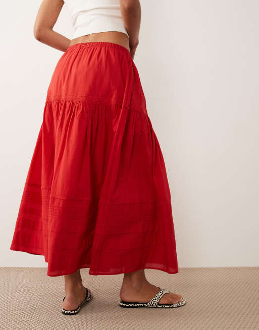 Abercrombie & Fitch – Gestufter Maxirock in Rot, 4 von 5