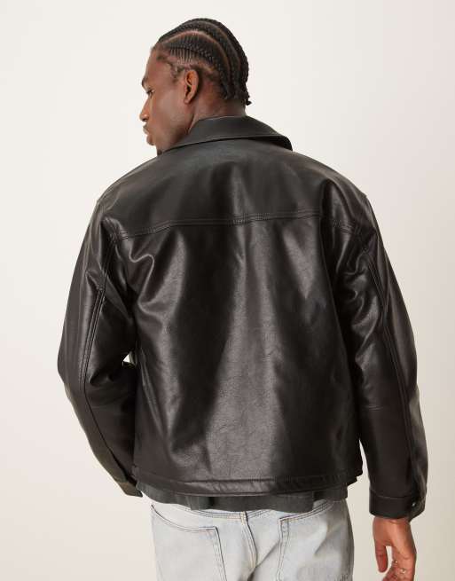 Abercrombie & Fitch - Giacca biker corta nera in pelle sintetica con zip, 2 di 4
