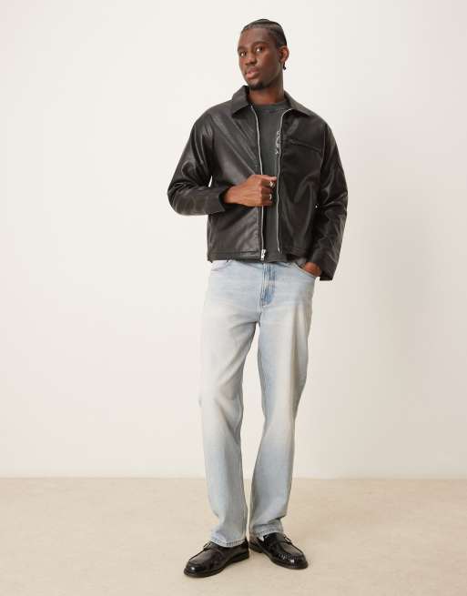 Abercrombie & Fitch - Giacca biker corta nera in pelle sintetica con zip, 4 di 4