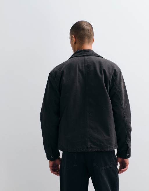 Abercrombie & Fitch giacca da lavoro in canvas con zip nera, 3 di 5