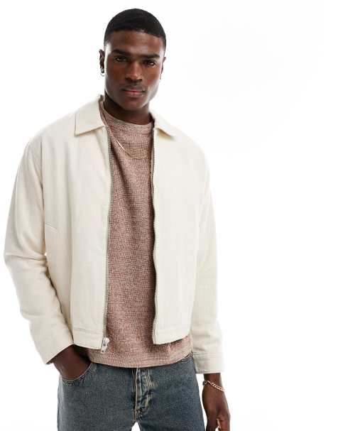 Abercrombie & Fitch - Giacca harrington beige leggera in lino con zip sul davanti - view 1