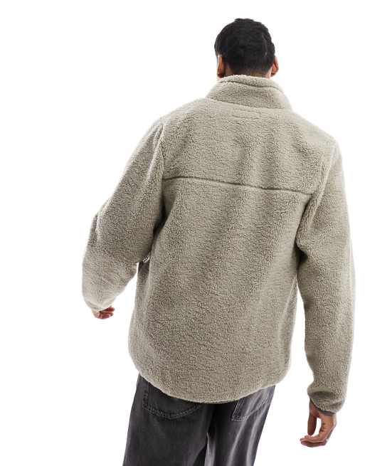 Abercrombie & Fitch - Giacca in pile borg marrone con doppia zip, 4 di 4