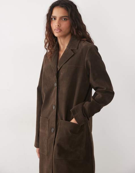 Abercrombie & Fitch giacca oversize lunga in camoscio marrone scuro - view 1