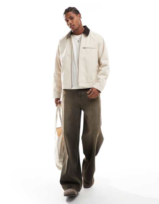 Abercrombie Fitch Giacca taglio corto color pietra slavato con zip sul davanti ASOS