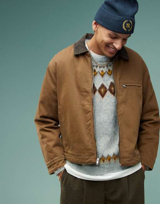 Abercrombie & Fitch - Giacca taglio corto marrone slavato con zip sul davanti