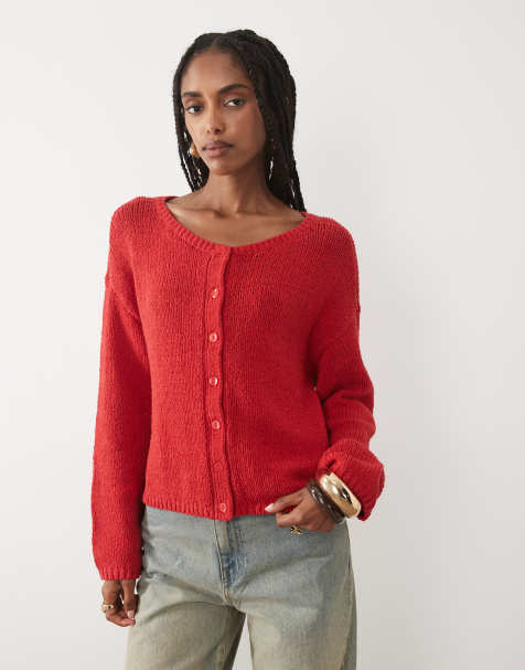 Abercrombie & Fitch - Gilet court boutonné en maille légère - Rouge - view 1