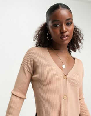 Abercrombie & Fitch cropped ribbed cardigan in tan  - ASOS Price Checker