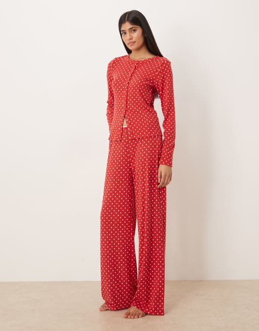 Abercrombie & Fitch - Gilet d'ensemble de pyjama en maille pointelle - Rouge à pois, 2 de 4