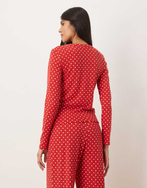 Abercrombie & Fitch - Gilet d'ensemble de pyjama en maille pointelle - Rouge à pois, 4 de 4
