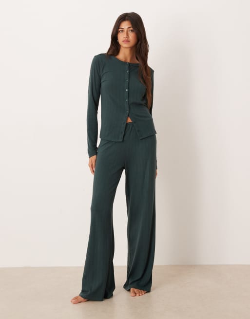 Abercrombie & Fitch - Gilet d'ensemble de pyjama en maille pointelle - Vert, 2 de 4