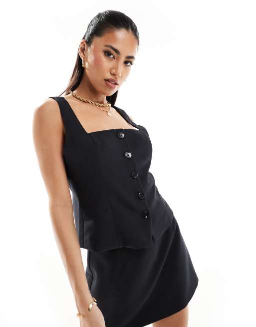 Abercrombie & Fitch - Gilet d'ensemble de tailleur avec encolure carrée - Noir
