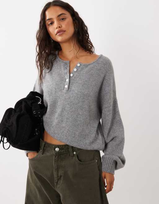 Abercrombie & Fitch gilet en maille henley gris clair, 2 de 4