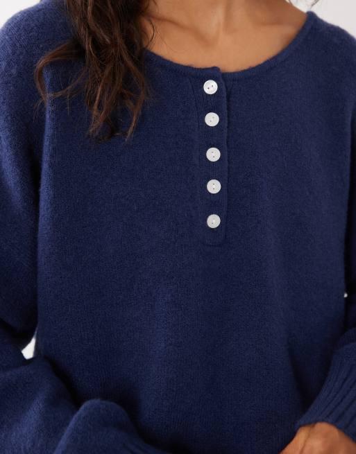 Abercrombie & Fitch gilet-pull en maille henley bleu marine, 3 de 4