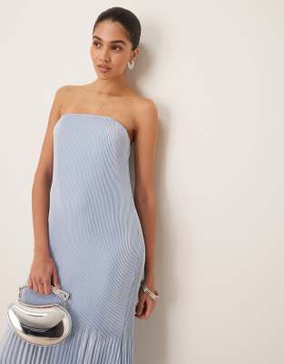 Abercrombie & Fitch - Giselle - Robe longue plissée sans bretelles - Bleu