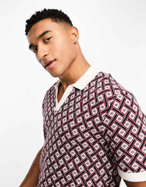 Abercrombie & Fitch - Golf Shop - Strikket poloskjorte i jacquard med geometrisk rødt/hvidt/blåt mønster