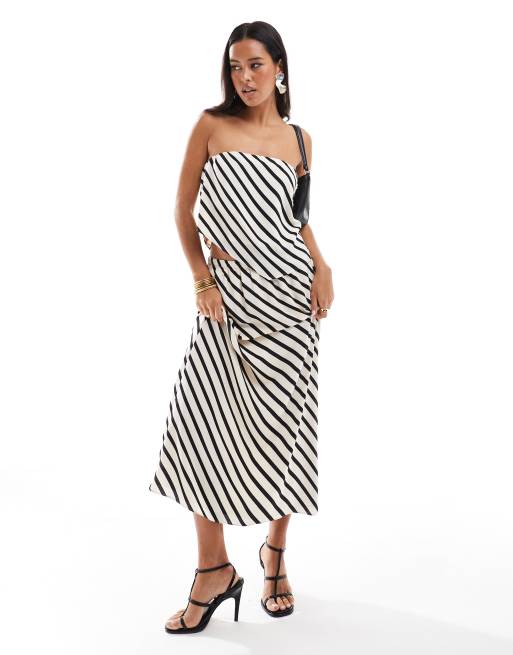 Abercrombie & Fitch - Gonna a righe in raso crema e nero allacciata in vita in coordinato