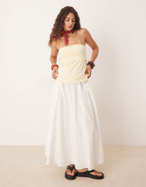 Abercrombie & Fitch - Gonna lunga ampia bianca con vita elasticizzata, 3 di 5