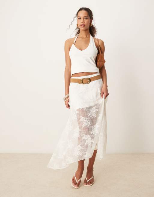 Abercrombie & Fitch - Gonna lunga bianca con dettagli in pizzo