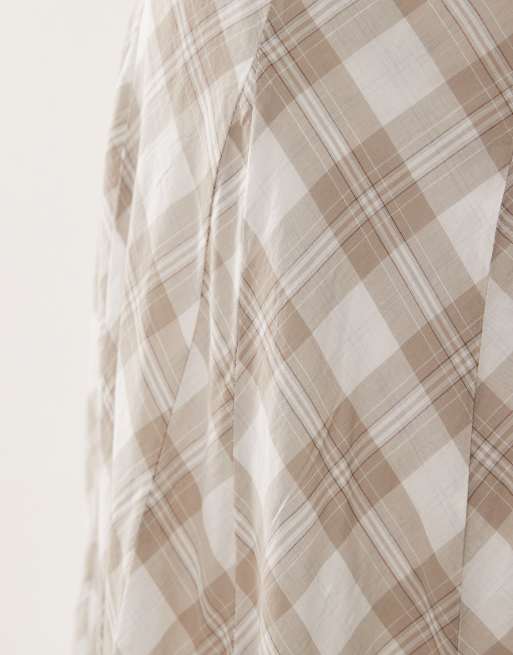 Abercrombie & Fitch gonna lunga fluida a quadri bianchi e marroni, 4 di 5
