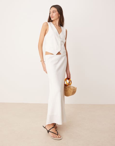 Abercrombie & Fitch - Gonna lunga taglio sbieco in lino bianca - view 1