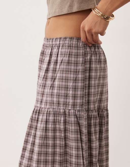 Abercrombie & Fitch gonna maxi fluida a quadri marrone, 2 di 5