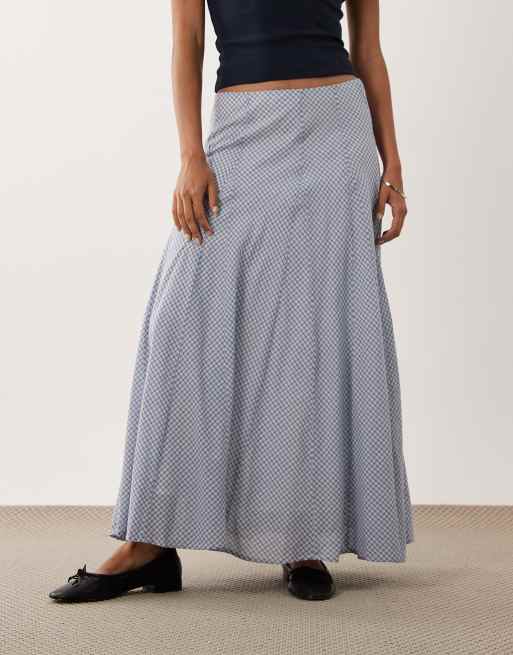 Abercrombie & Fitch - Gonna midi fluida blu a quadretti, 2 di 5