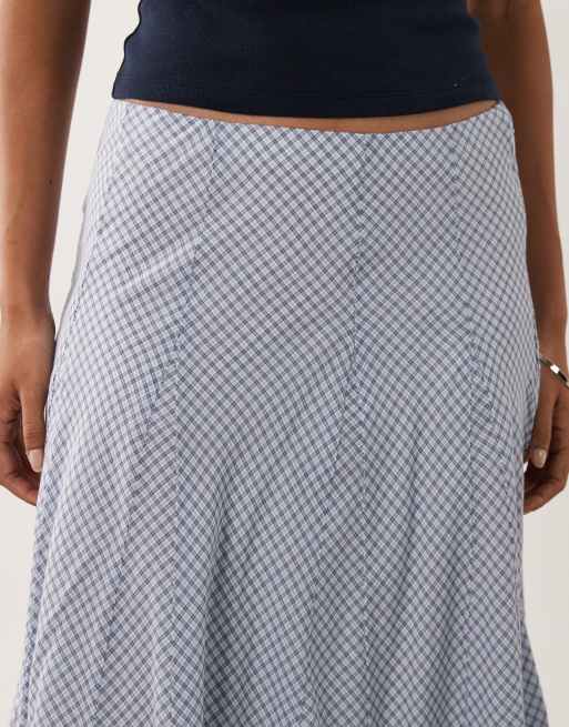 Abercrombie & Fitch - Gonna midi fluida blu a quadretti, 5 di 5