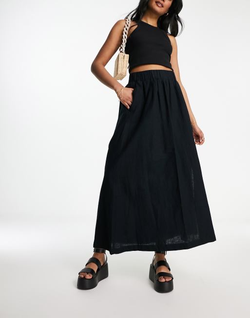 Abercrombie & Fitch - Gonna midi in lino nera