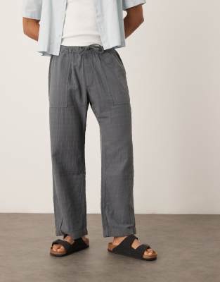 Abercrombie & Fitch – Grå, baggy byxor med resårmidja och textur - view 1