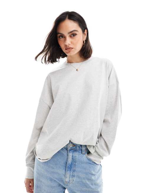 Abercrombie & Fitch – Grå, långärmad topp i oversize