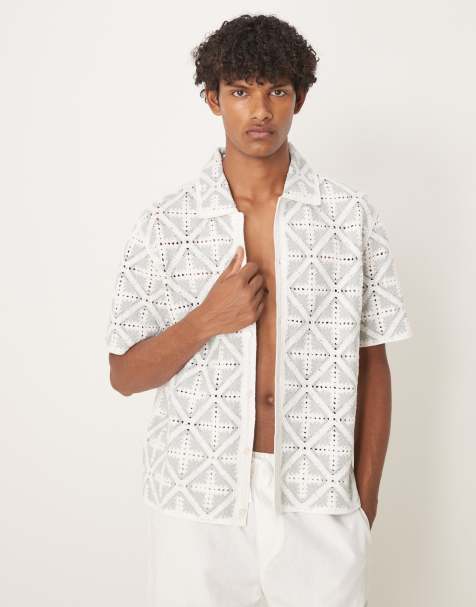 Abercrombie & Fitch – Grå, mönsterstickad pikétröja med korta ärmar - view 1