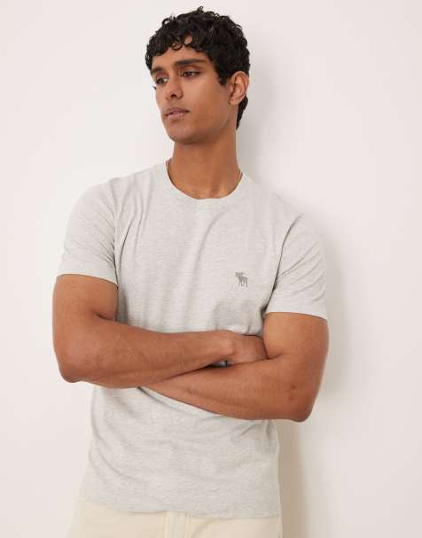 Abercrombie & Fitch – Grå, smal t-shirt med klassisk logga - view 1