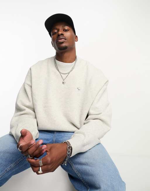 Abercrombie & Fitch – Grå sweatshirt i oversize med 3D-logga och rund halsringning