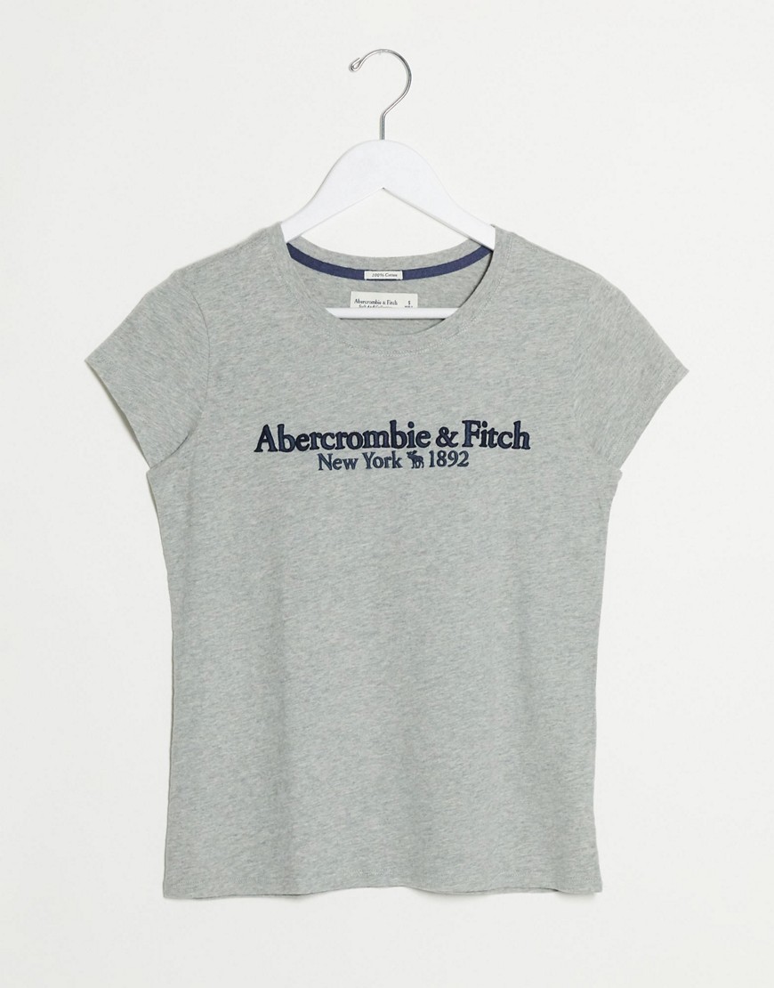 Abercrombie & Fitch – Grå t-shirt med rund halsringning och logga