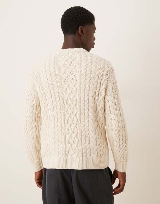 Abercrombie & Fitch – Gräddvit, kabelstickad tröja i oversize, 3 av 5