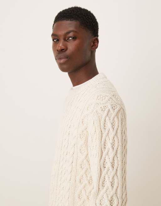 Abercrombie & Fitch – Gräddvit, kabelstickad tröja i oversize, 4 av 5