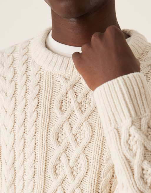 Abercrombie & Fitch – Gräddvit, kabelstickad tröja i oversize, 5 av 5