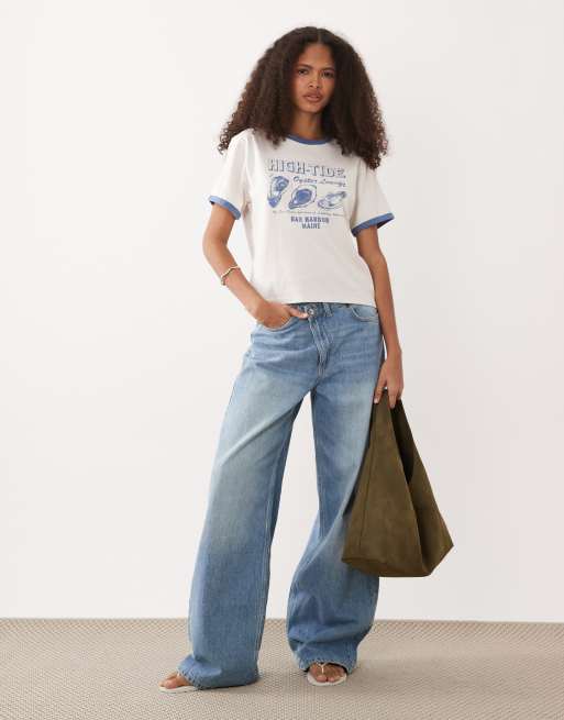 Abercrombie & Fitch – Gräddvit t-shirt med kusttryck, 2 av 4