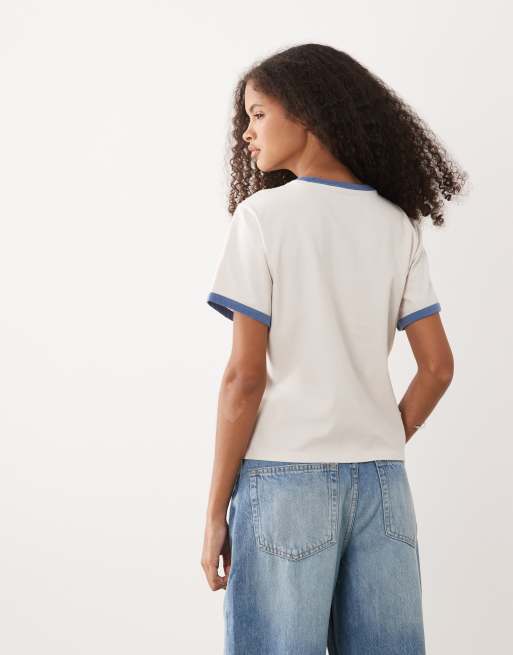 Abercrombie & Fitch – Gräddvit t-shirt med kusttryck, 4 av 4