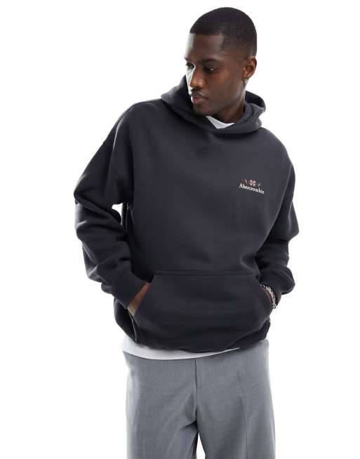 Abercrombie & Fitch – Grafitowa bluza z kapturem i haftowanym logo z przodu