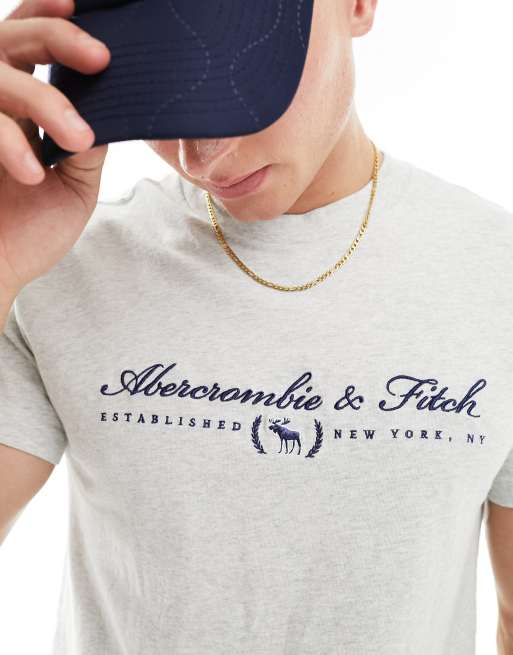 Abercrombie & Fitch – Gråmelerad avslappnad t-shirt med skriftlogga