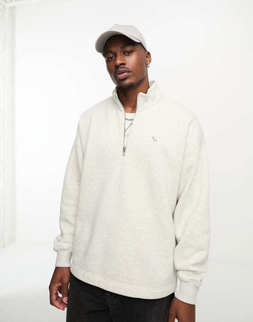 Abercrombie & Fitch – Gråmelerad sweatshirt i avslappnad modell med klassisk logga och kort dragkedja