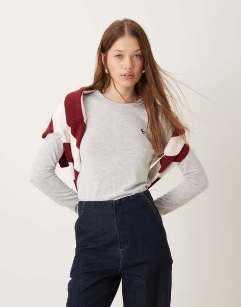 Abercrombie & Fitch – Gråmelerad topp med långa ärmar och ikonlogga, del av set - view 1