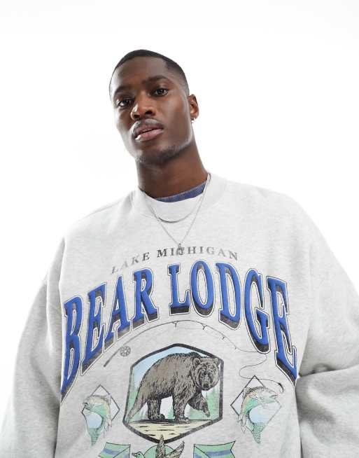 Abercrombie & Fitch - Gråmeleret sweatshirt med Bear Lodge-print, 2 af 4
