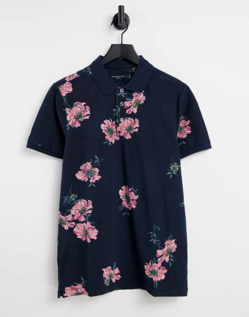 Abercrombie & Fitch – Granatowa koszulka polo we wzór w kwiaty